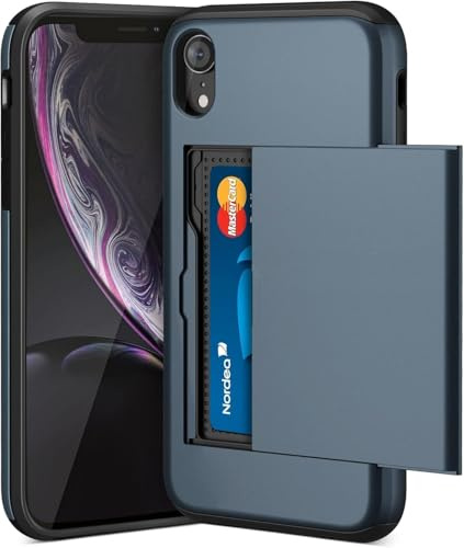 JYNCHDZ for iPhone XR Case with Card Holder Shockproof Hard PC Shell Soft TPU Bumper Heavy Duty Protection Slim Fit Anti-Drop Armor Cover for iPhone XR, Dark Blue