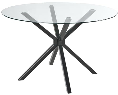 Beliani Table de Salle à Manger en Verre Trempé 120 cm Ronde Pied d'Appui Noire Meston