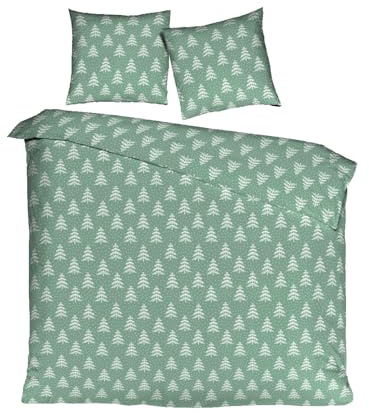 Mistral Flanell Winter Bettwäsche 2 TLG. 135x200cm Tannenbaum Schneeflocke Mint Grün