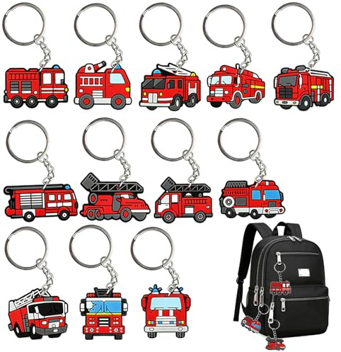 Tashce 12 Stück Feuerwehrmann Schlüsselanhänger Set für Geburtstagsparty | Feuerwehr-Themen Partygefälligkeiten, vielseitig einsetzbar für Schlüssel, Rucksäcke und Mitgebsel