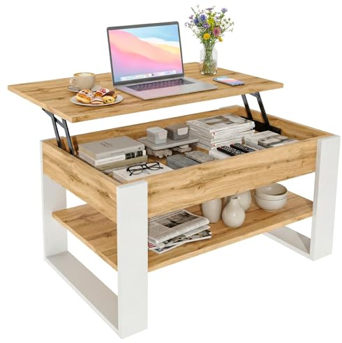 CraftPAK Couchtisch höhenverstellbar mit Stauraum - Couchtische - Wohnzimmertisch klappbar - höhenverstellbarer Coffee Table - Wohnzimmer Tisch Holz Braun