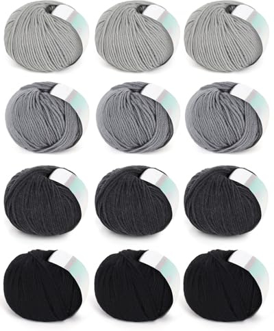 Coopay 600g Merino Wolle zum Häkeln, Dicke Merino Wolle zum Häkeln, Grau | 12x50g Superweich Sockenwolle 4Fädig, Häkelgarn aus 98% Merinowolle und 2% Baumwolle, Strickwolle für Kleidung, Schal, Tücher