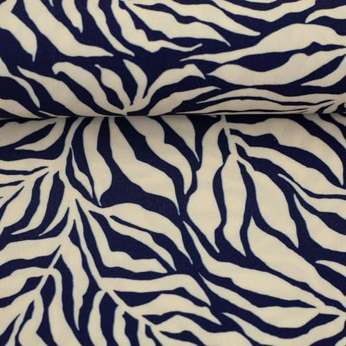 Viskose Stoff Meterware - Viskose Webware ZEBRA JUNGLE - 4 Farben - weich & luftig - ideal für Blusen, Kleider, Sommermode - ab 50 cm - Damenstoff für Frühjahr & Sommer (dunkelblau)