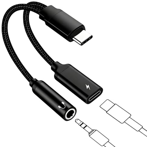2 in 1 USB C to 3.5mm Jack Headphone and Charger Adapter with PD 60W Cable | Type C to Aux Splitter with PD Fast Charging Cord, USBC Headphone Adapter for Samsung S25/S24/S23 iPhone 17/16/15 ProMax iPad