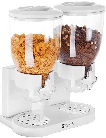 Royal Catering - Müslispender Cerealienspender (2 x 3, 5 L Fassungsvermögen, Ausguss, Ablage für 7 cm hohe Schüsseln, Polystyrol) Durchsichtig