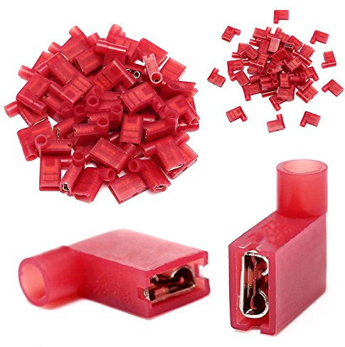 50pcs Bandiera Spade Terminali 1/4 Rosso 22-18AWG Bandiera Isolati Femminili 90 Gradi Destra Bandiera Filo Spade Connettore