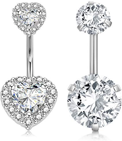 Incaton 2 Stk Bauchnabelpiercing 14 Gauge 10mm Kristall Herzen Bauchnabelpiercing Nabelpiercing Ring Banane Piercing Chirurgenstahl Piercing Schmuck Silber