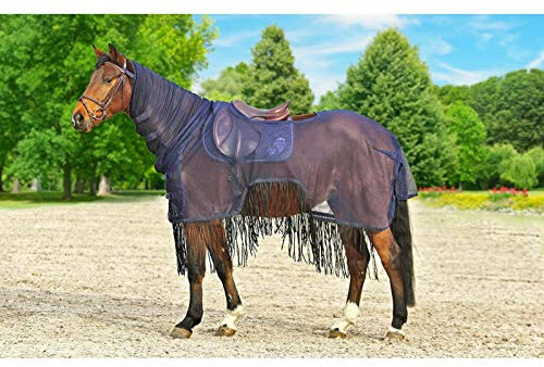 Euroriding Fliegenausreitdecke mit Halsteil Navy Ausreitdecke mit Fransen M (135cm)