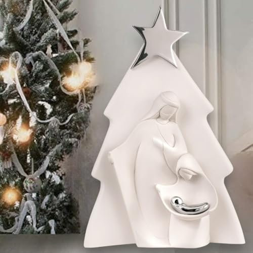 MAZZOLA LUCE Piccolo presepe statuina Moderno di Natale natività Bianco Argento h15cm Mini Scultura Natalizia