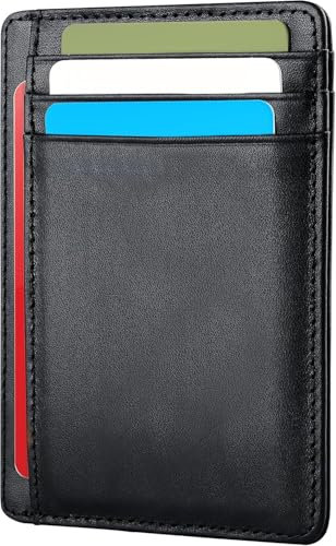 Hafaa Slim Wallets for Men UK - RFID Card Holder Minimalist Leather Mens Wallets with up to 7 Credit Card Holder and ID Window - Classic Design Lightweight Card Wallet for Everyone (Black)