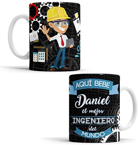 OyC Taza para Ingeniero - Aquí Bebe el Mejor del Mundo - Regalo con Frase y Dibujo Personalizada con Nombre