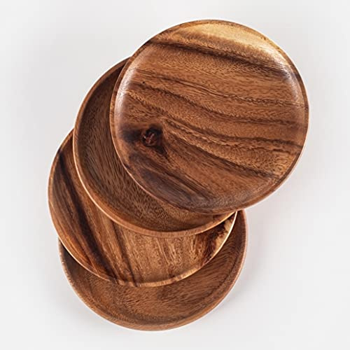 Gourmet Acacia Wood Charger Plates: Decorative Appetizer Serving Trays Set of 4 for Desert | Hand-crafted Solid Piece of Acacia Wood Plates | Perfect for Summer Outdoor Table Setting (6 x 6)