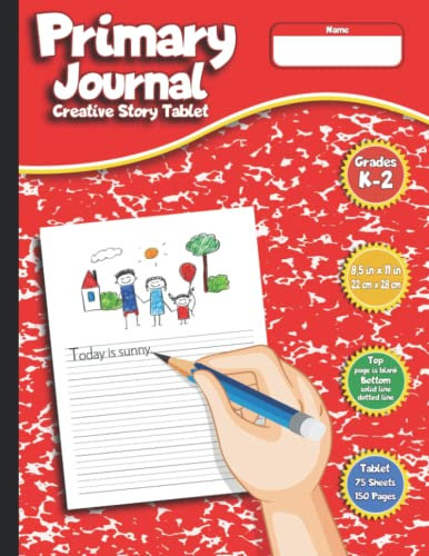 Primary Journal Creative Story Tablet (Draw & Write Exercise Books): 75 Sheets, 150 Pages, 8,5 x 11 Inches, 22 cm x 28 cm, Red Marble, Grades K-2 Kindergarten Writing Journal, For School, Home