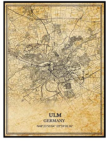 TANOKCRS Ulm Germany Vintage Karte Poster Kunstwerk Wandkunst Stadt Straße Karte Druck Reise Souvenir Geschenk Heimdekoration ungerahmt