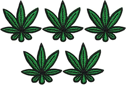 Ranger Return Set 5 of Small Cute Mini Marijuana Leaf Weed Tiny Sew Iron on Embroidered Patches - Green (Marj-GR-MINI5)