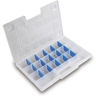 SOTECH Sortimentskasten Organizer Kleinteilemagazin Sortierkasten | Sortimentskiste Dübelbox Schraubenbox 12 - 290 x 195xx 35 mm - 15 Unterteiler - bis zu 22 Fächer