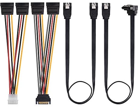 Cable Matters SATA Kabel SET SATA III Datenkabel und SATA Stromkabel Kit mit geraden und 90 Grad SATA 3 Kabel set, Power Splitter Adapter und Molex-Adapter in Schwarz