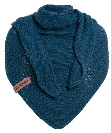 KNIT FACTORY - Dreiecksschal Sally - Damen Strickschal mit Wolle - Grob gestrickten Schal - Hochwertige Qualität - XXL Schal - 220x85 cm - Petrol
