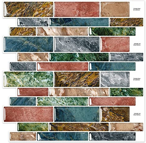 DEWOO Colorido 3d Cristal Cenefa Autoadhesivos Vinilo Azulejos Adhesivo Pared Arcoíris Cocina Baño,10-Piezas (30.5 x 30.5cm)