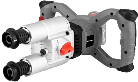 GRAPHITE Energy+ 18V bürstenloser Doppelmischer; kabellos; zum Mischen von Farbe, Mörtel und Putz, für selbstnivellierende Estriche, Sicherheitsschalter ergonomische, selbstklemmende Griffe