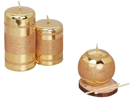 G Decor Stumpenkerzen mit Glitzer-Effekt, goldfarben, gestreift, für Jahrestag, neues Zuhause, Weihnachten, 3 Stück