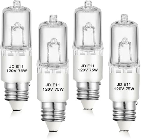 Jaenmsa E11 Halogen Bulb,120V 75W Halogen Candelabra Bulbs 4 Pack,T4 Mini Base JD E11 Bulb,Dimmable 2700K Warm White,for Chandeliers,Candelabra,Ceiling Fan, Table Lamps, Cabinet Lighting