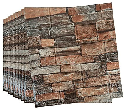 Trafagala 10Pcs 3D Red Brick Wallpaper Wall Panels 35X38 cm Brick Effect Wallpaper Foam DIY Wall Adornment Waterproof Self Adhesive Thicken Wall Stickers for Kitchen Kids Room Living Room Bedroom
