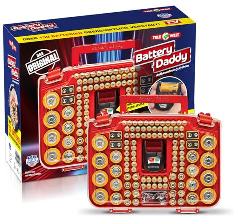 Battery Daddy Batteriebox [INKL. TESTER OHNE BATTERIEN] - Die perfekte Batterie Aufbewahrungsbox für deine Batterien – Ideale Batterie Box mit Platz für über 150 Batterien