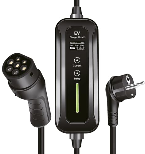 Mobile EV-Ladestation (elctronic vehicle) für Elektro-Autos, Schutzkontaktstecker (CEE 7/7) zu Typ 2, 1-phasig, 16 A/bis 3,6 kW, Länge: 5 m