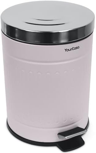 YourCasa® Mülleimer Bad 5L [Retro Style Zart-Rosa] Kosmetikeimer mit Softclose-Deckel & Inneneimer - Kosmetik Abfalleimer klein für Badezimmer, WC, Toilette - aus Edelstahl