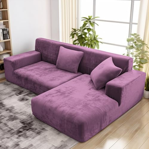 wiipara Dicker Samt Sofabezug L Form, Stretch Couch Überzug Universal Sofa Cover, Super Weich Plüsch Sofa Überzug Luxus Couchbezug（L-Form Ecksofa erfordert Zwei）- Sofabezug 3 Sitzer, Lila