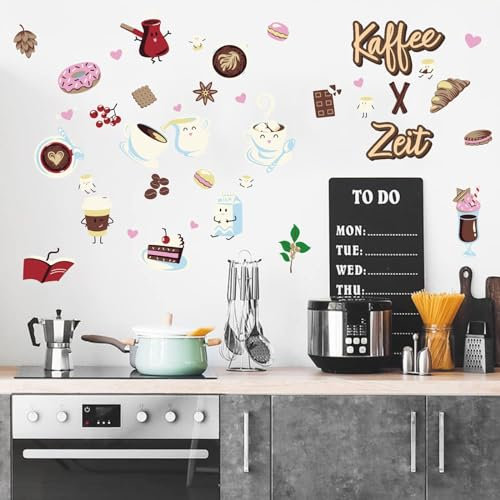 ANHUIB Kaffee Wandaufkleber, Zeit Wandaufkleber Deko, Wandtattoo Küche Selbstklebend, Wandsticker, Spruch, Kaffeetasse Esszimmer Cafe Wanddeko