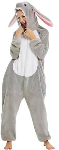 PENGMAI Unisex Erwachsener Tier-Cosplay Kaninchen-Overall Halloween-Pyjamas Cosplay-Kostüm für Damen und Herren Loungewear, hase, M