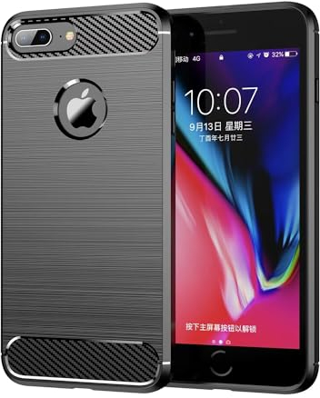 Jhxtech iPhone 8 Plus Case, Carbon Fiber Slim Case with Shock Absorption, Black