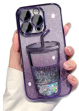 2024 New TPU Electroplating Gradient 3D Three-Dimensional Milk Tea Cup Shape Phone Case for iPhone 15 14 13 Pro Max,Cute Luxury Liquid Quicksand Sparkle Plating Back Bling Protective Case