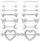 JENCVNL 7 Paar 14G Nippelpiercing für Damen 316L Edelstahl Brustwarzenpiercing Schmetterling Herz Mond Nippel Piercing Zungenpiercing Barbell Piercing Körperschmuck