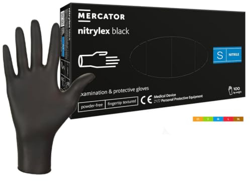HansaGT Medical Nitrilhandschuhe Schwarz 100 Stück S, Premium Einweghandschuhe latexfrei, Einmalhandschuhe nitril puderfrei - Black Nitrile Gloves für Kochen Reinigen Tattoo & Nagelpflege