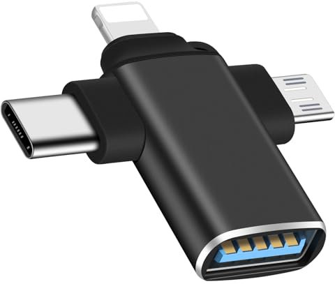 Aolcev Lighting to USB C Adapter 3 in 1 Lighting/USB C/Micro USB to USB 3.0 OTG Adapter Converter USB C to Lightn-ing Adapters Type C to USB Adapter for Phone,MacBook Pro,iPad Camera Keyboard Mouse