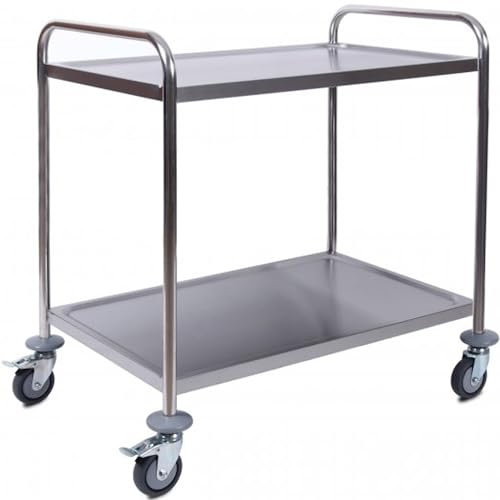 ZORRO - Edelstahl Servierwagen ZSW 2-2 Böden - Leichtlaufräder mit Fußbremse - Küchenwagen - Gastro - (86 x 54 x 94 cm)