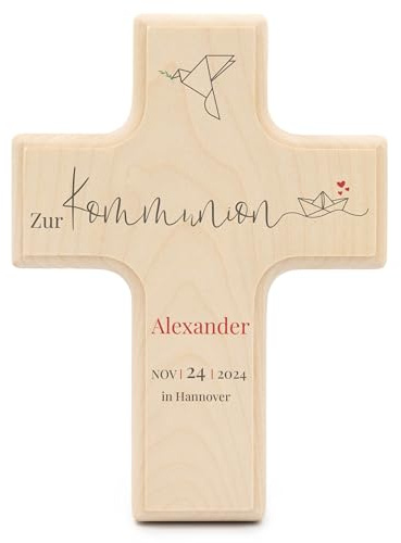 Holzkreuz Komunion personalisiert 19x14x1,5cm mit Namen und Datum UV-Druck | Geschenkideen zur Kommunion, Geschenke für die Erstkommunion, Kinderkreuz Holz, Kreuz Kinder, Maritim