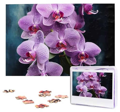 Schöne lila Orchideen-Puzzle, 1000 Teile, personalisiertes Puzzle, Foto-Puzzle für Erwachsene, anspruchsvolles Bilderpuzzle mit Aufbewahrungstasche, Puzzles für Männer und Frauen, Heimdekoration (74,9