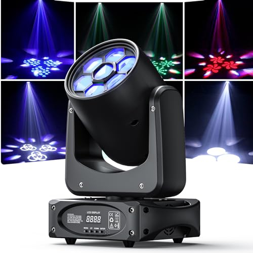 150W Cabeza Móvil LED 6 Bee Eye RGBW Luz Discoteca dmx512 DJ Luces Escenario con Prisma Efecto de Luz Iluminación 8 Gobos para DJ Bar Fiestas Bodas Iglesias Nocturno