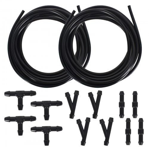 Tubo Tergicristalli, Kit Lavavetri per Parabrezza con Tubo, 4 Meter Tubo Tergicristalli con 12 Pezzi Conettore, Tubo di Nebulizzazione Alimentazione Acqua, per collegare la pompa acqua auto e ugelli