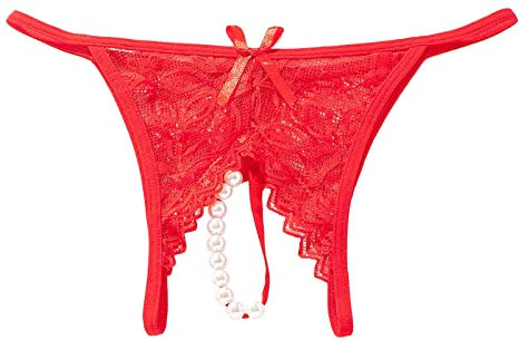Womens Pearl Massage Sexy Female Open Crotch Lace Transparent Tanga Höschen Unterwäsche Männer Netz