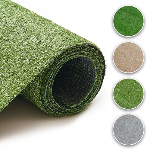 TAPISO Canyoo Rasenteppich Kunstrasen Grün Höhe: 7mm Meterware Kunstrasenteppich Wetterfest Schnelltrocknend Outdoor Balkon Terrasse Garten 400 x 500 cm