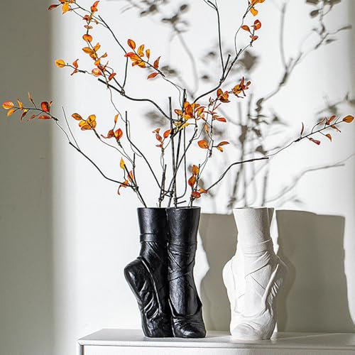 15x12x23.3cm Ceramic Ballet Flower Jug, Black Ceramic Vase, Modern Ceramic Flower Jar, Flower Arrangement Crafts Flores Vase, Ballet Shoes Dancer Portrait Sculpture Vase, Table Centerpieces Jug