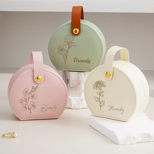 Personalisierte Schmuck-Box für Frauen,Schmuck Organizer Box mit Monat Geburt Blume & Name, personalisierte Geschenke für Muttertag, Geburtstag, Weihnachten Hochzeit Brautjungfer