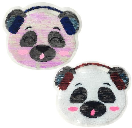 IWOWHERO 2stücke Wendepailletten Aufnäher Cartoon Panda Ohrhörer Motiv Stickerei Applikation Textil Aufnäher Für Jacken Kleidung Diy Nähen Langlebig Farbwechselnd Kinderfreundlich