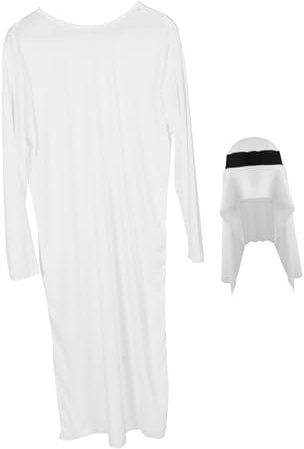 BESTonZON 1satz Arabisches Kostüm Für Männer Eleganter Thobe Mit Hut Lang Vielseitig Einsetzbar Für Karneval Halloween Und Kulturelle Veranstaltungen Atmungsaktives Design Für Optimalen