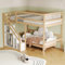 Dolamaní Hochbett MassivHolz Bett 140x200 cm mit Treppe, Kinderbett Holz Kiefer mit Hohe Raufallschutzan Sicherheit, Großer Platz unter dem Bett, Holzfarbe